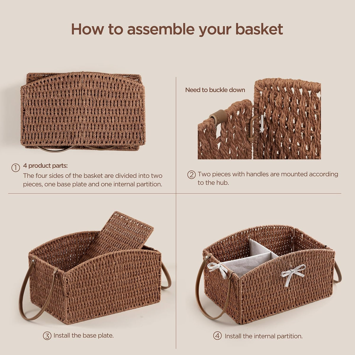 Diaper Caddy Organizer Detachable Portable Hand-Woven Storage Basket