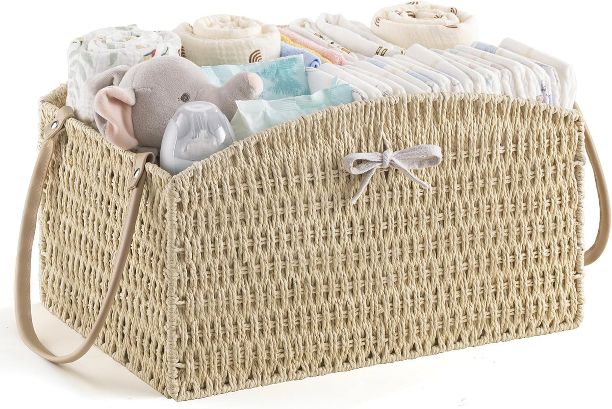 Diaper Caddy Organizer Detachable Portable Hand-Woven Storage Basket