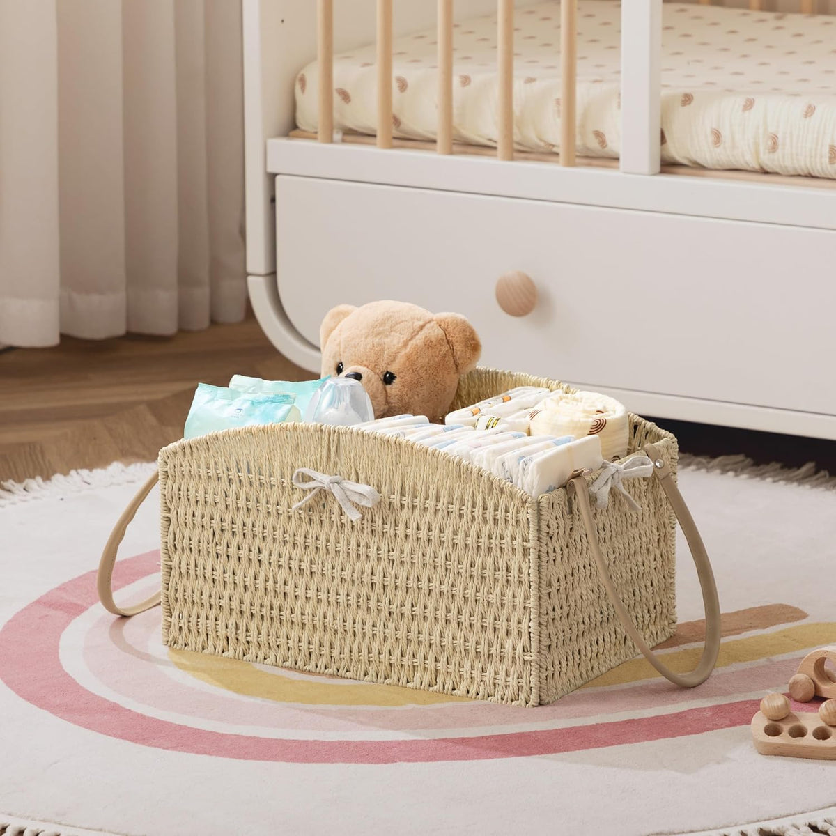 Diaper Caddy Organizer Detachable Portable Hand-Woven Storage Basket