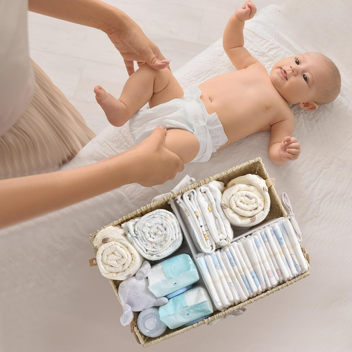 Diaper Caddy Organizer Detachable Portable Hand-Woven Storage Basket