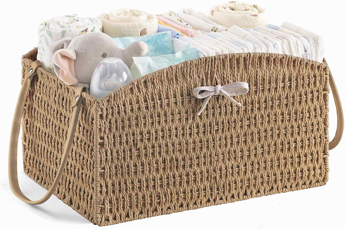 Diaper Caddy Organizer Detachable Portable Hand-Woven Storage Basket