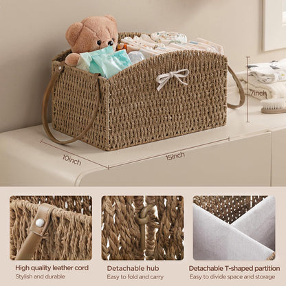 Diaper Caddy Organizer Detachable Portable Hand-Woven Storage Basket