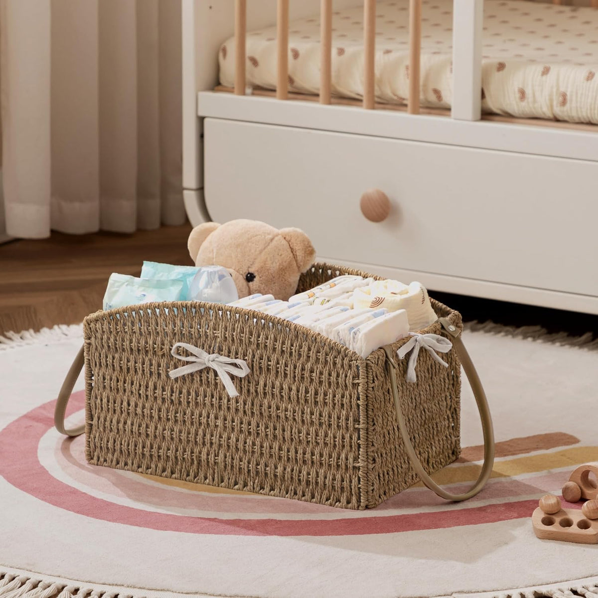 Diaper Caddy Organizer Detachable Portable Hand-Woven Storage Basket