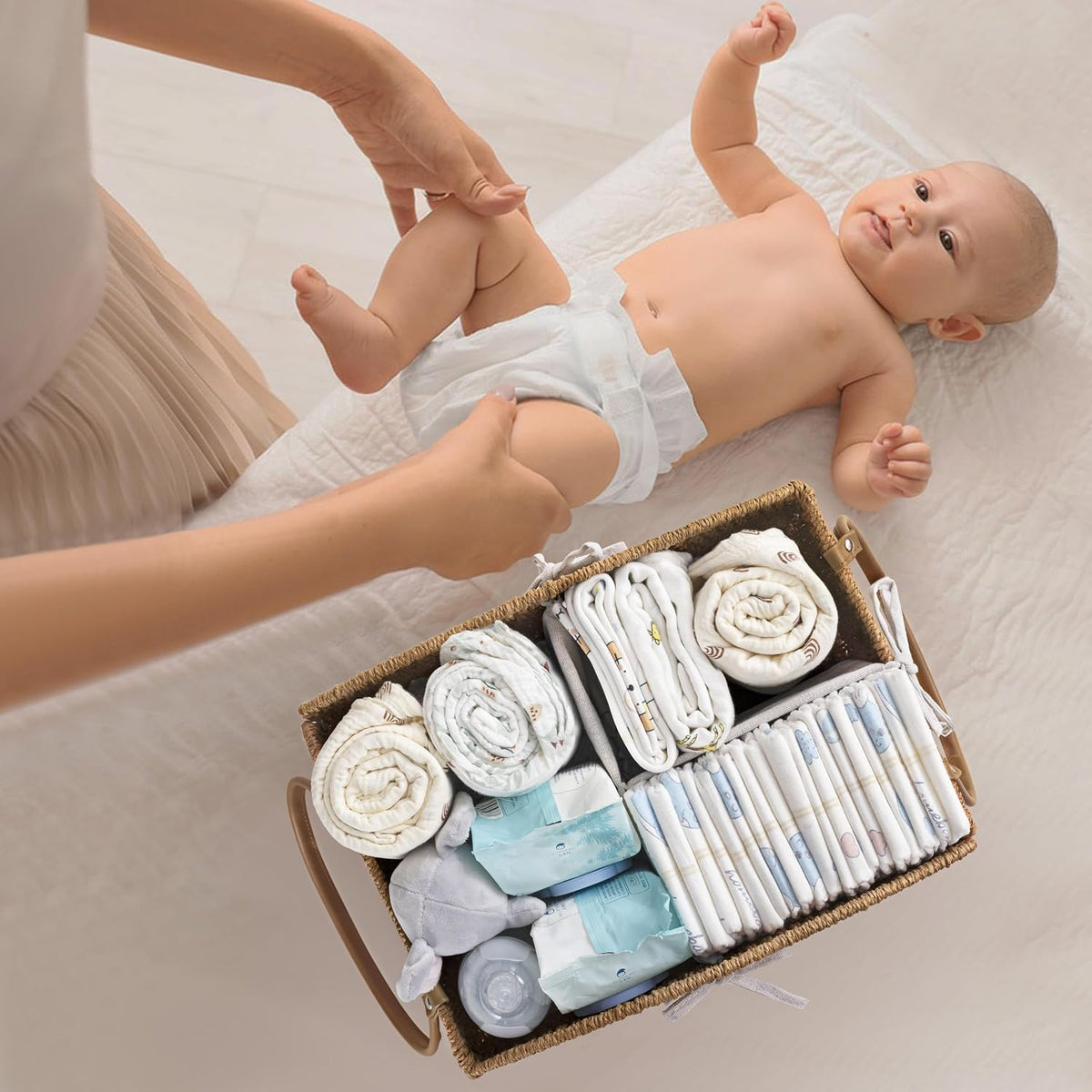 Diaper Caddy Organizer Detachable Portable Hand-Woven Storage Basket