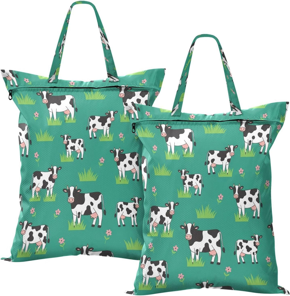 Cows Flowers Waterproof Travel Laundry Bag Easy Care 2 Pack