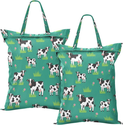 Cows Flowers Waterproof Travel Laundry Bag Easy Care 2 Pack