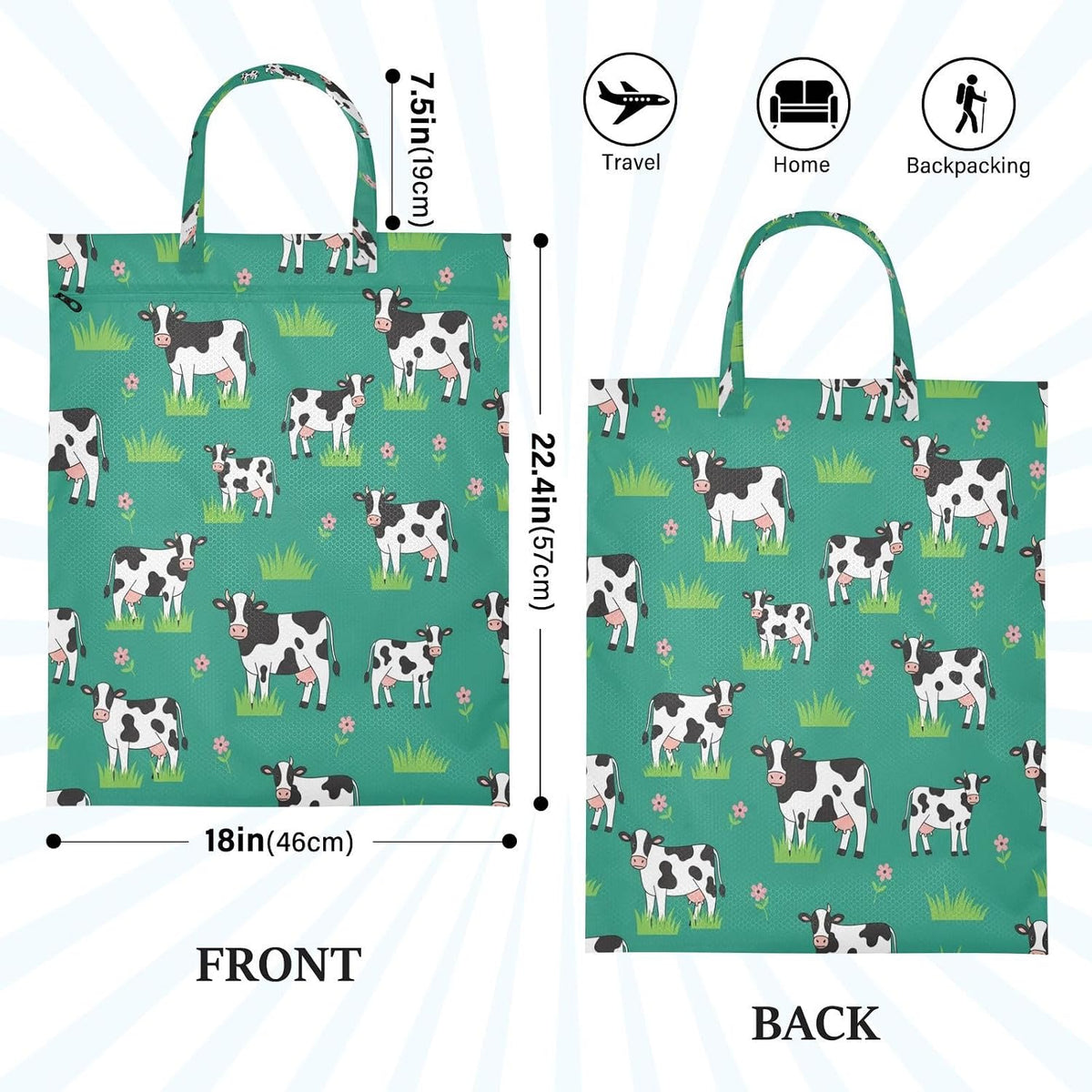 Cows Flowers Waterproof Travel Laundry Bag Easy Care 2 Pack
