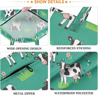 Cows Flowers Waterproof Travel Laundry Bag Easy Care 2 Pack