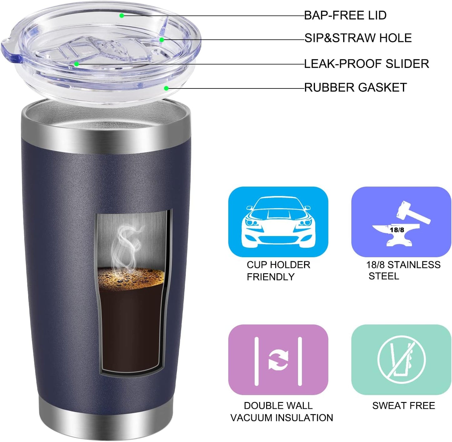 20oz Tumbler with Lid and Straw Stainless Steel Tumbler Cup Vacuum Insulated Double Wall Travel Coffee Mug Powder Coated Coffee Cup, Orange, 1 Pack