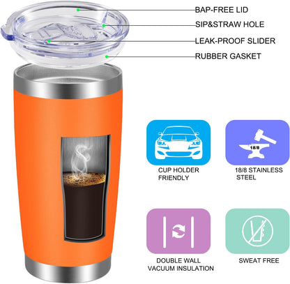 20oz Tumbler with Lid and Straw Stainless Steel Tumbler Cup Vacuum Insulated Double Wall Travel Coffee Mug Powder Coated Coffee Cup, Orange, 1 Pack