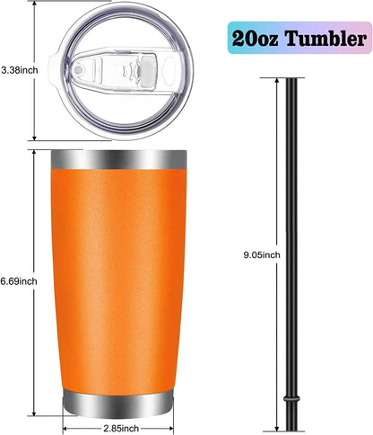 20oz Tumbler with Lid and Straw Stainless Steel Tumbler Cup Vacuum Insulated Double Wall Travel Coffee Mug Powder Coated Coffee Cup, Orange, 1 Pack