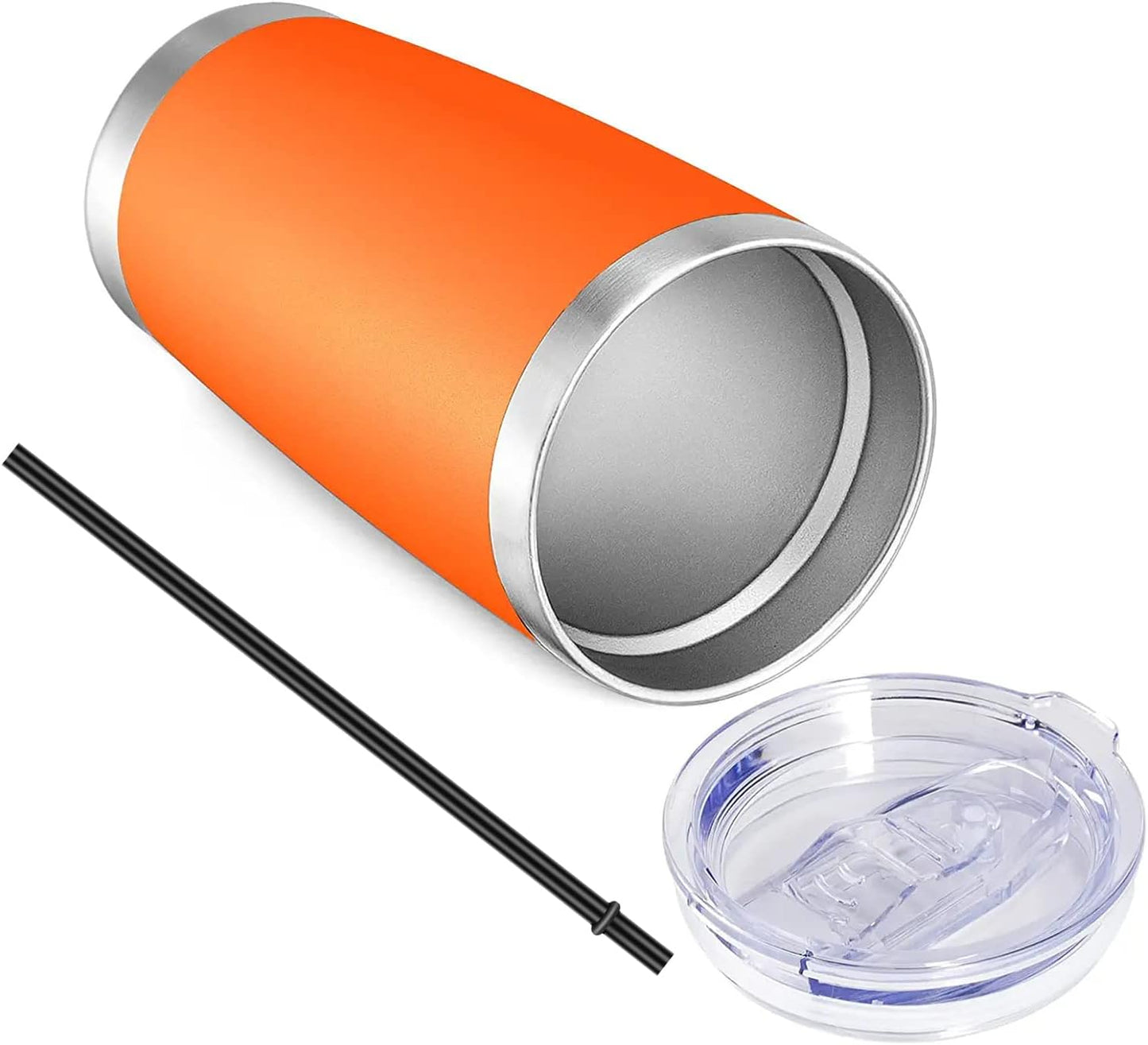 20oz Tumbler with Lid and Straw Stainless Steel Tumbler Cup Vacuum Insulated Double Wall Travel Coffee Mug Powder Coated Coffee Cup, Orange, 1 Pack