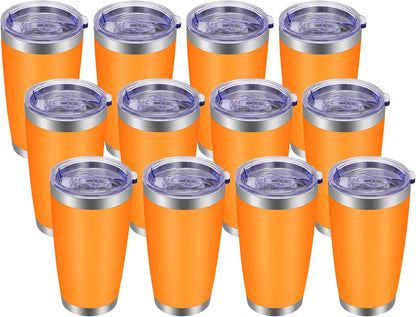 20oz Tumbler with Lid and Straw Stainless Steel Tumbler Cup Vacuum Insulated Double Wall Travel Coffee Mug Powder Coated Coffee Cup, Orange, 1 Pack