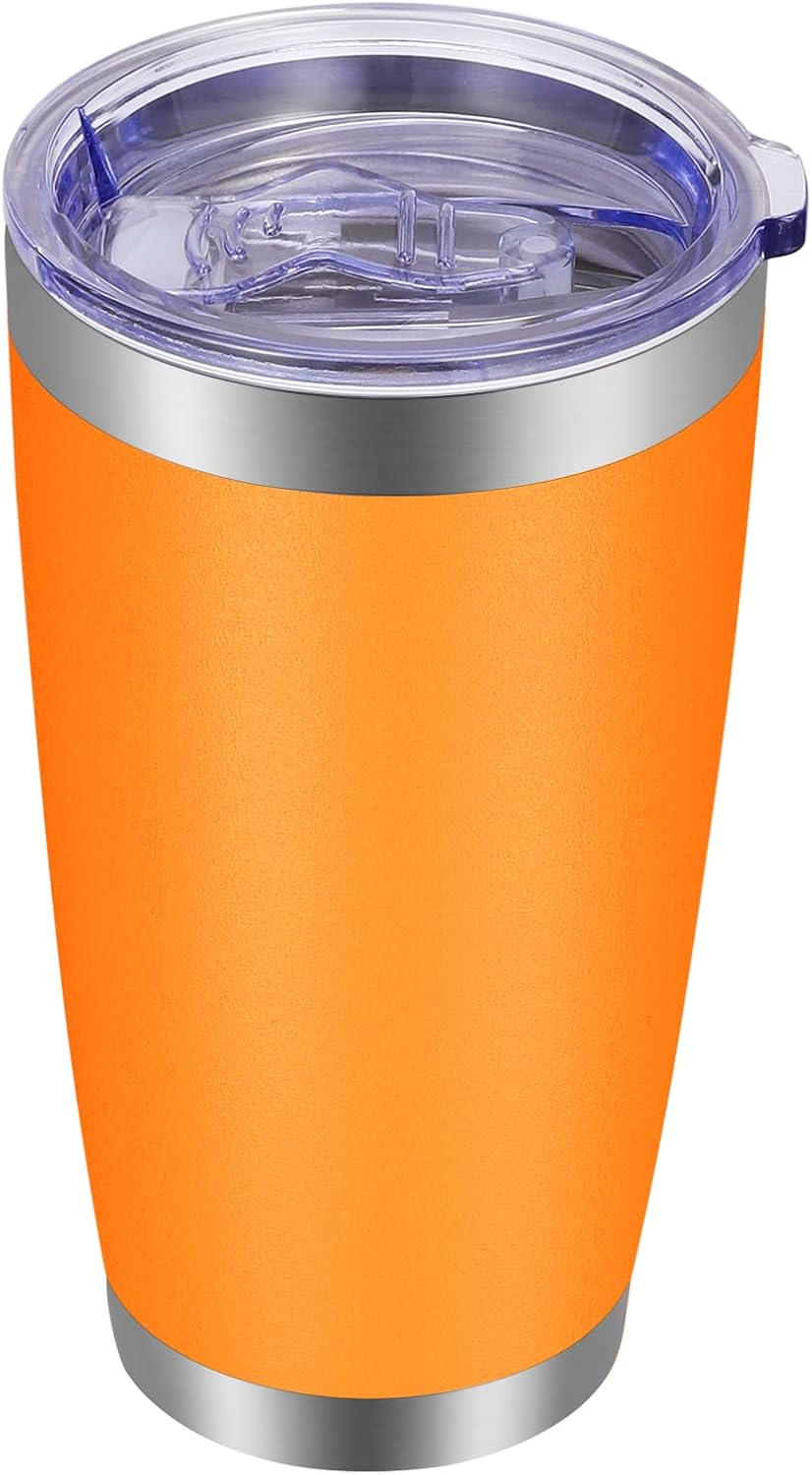 20oz Tumbler with Lid and Straw Stainless Steel Tumbler Cup Vacuum Insulated Double Wall Travel Coffee Mug Powder Coated Coffee Cup, Orange, 1 Pack