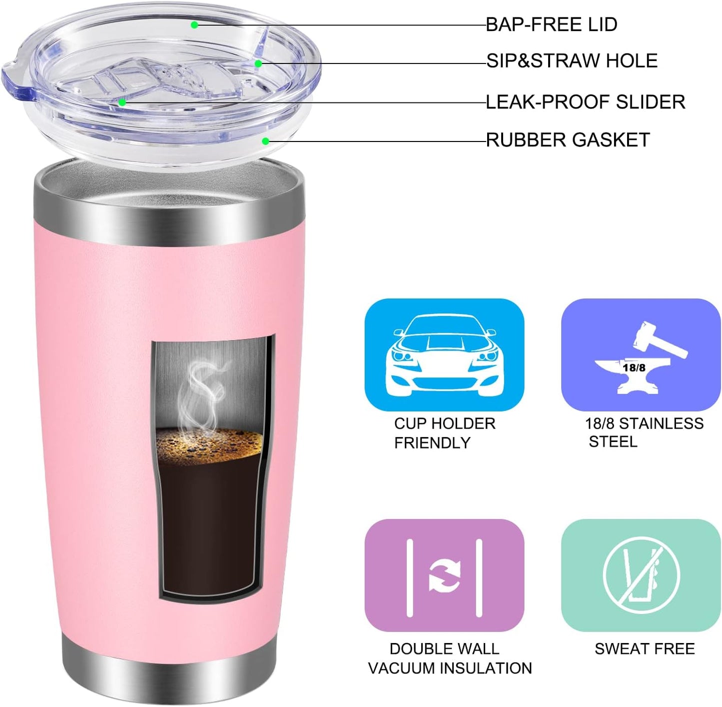 20oz Tumbler with Lid and Straw Stainless Steel Tumbler Cup Vacuum Insulated Double Wall Travel Coffee Mug Powder Coated Coffee Cup, Orange, 1 Pack