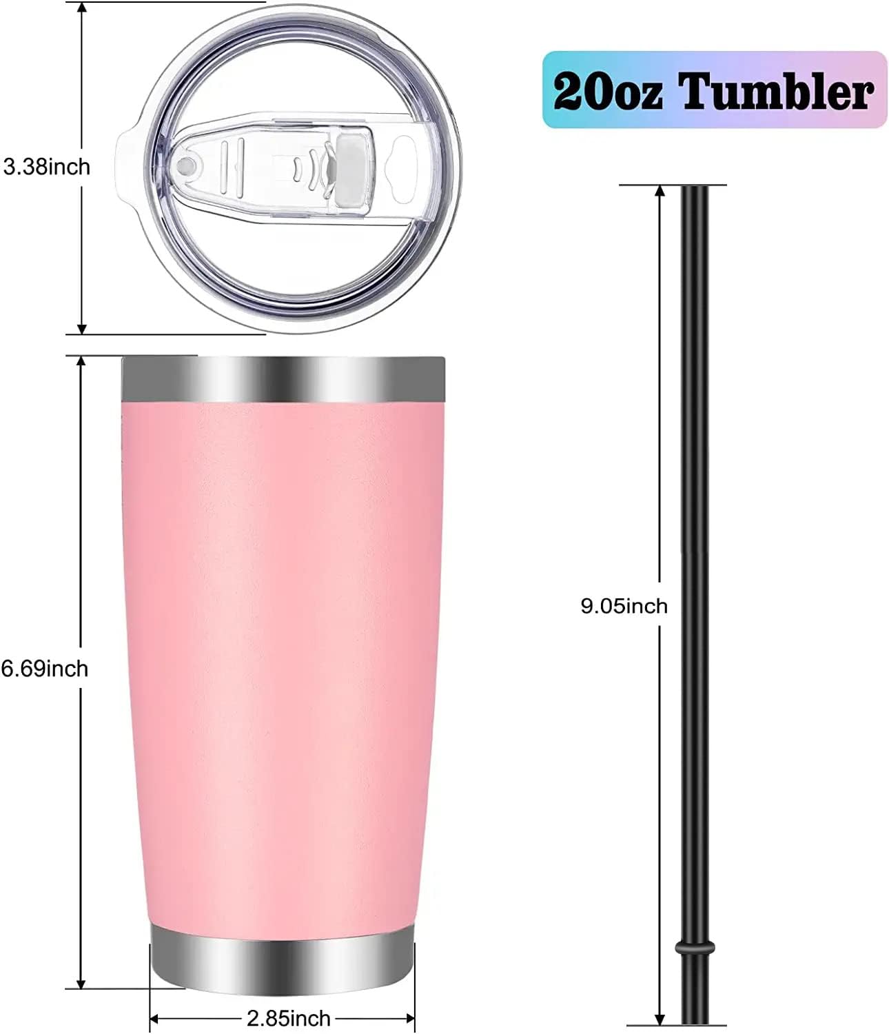 20oz Tumbler with Lid and Straw Stainless Steel Tumbler Cup Vacuum Insulated Double Wall Travel Coffee Mug Powder Coated Coffee Cup, Orange, 1 Pack