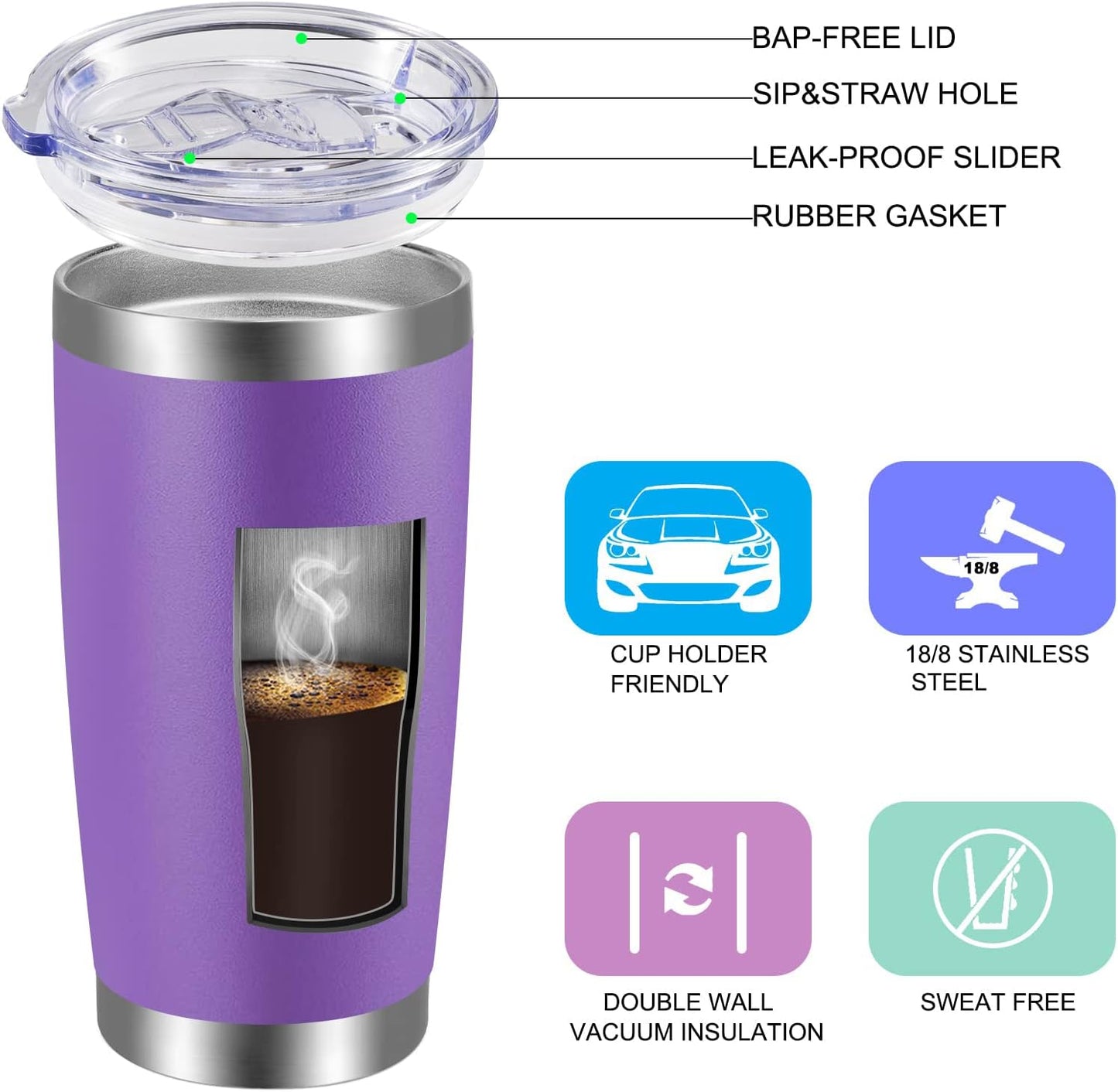 20oz Tumbler with Lid and Straw Stainless Steel Tumbler Cup Vacuum Insulated Double Wall Travel Coffee Mug Powder Coated Coffee Cup, Orange, 1 Pack