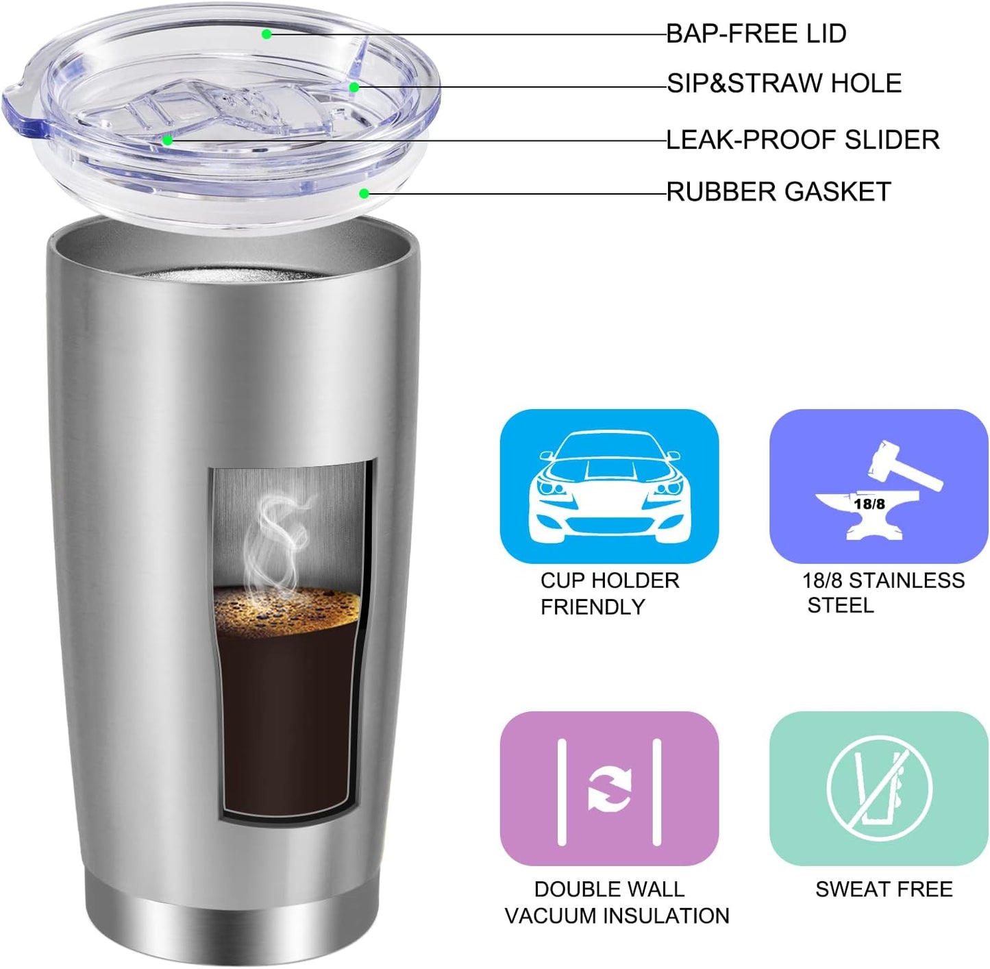 20oz Tumbler with Lid and Straw Stainless Steel Tumbler Cup Vacuum Insulated Double Wall Travel Coffee Mug Powder Coated Coffee Cup, Orange, 1 Pack