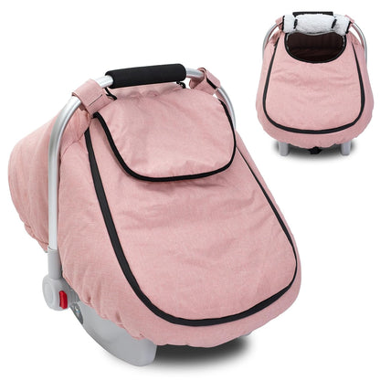 Winter Baby Car Seat Cover, Waterproof Carseat Cover with Zipper Peep Window, Warm Sherpa Fleece Lining, Universal Infant Car Seat Canopy Stroller Cover for Rain Snow Cold Weather (Pink)