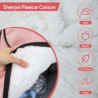 Winter Baby Car Seat Cover, Waterproof Carseat Cover with Zipper Peep Window, Warm Sherpa Fleece Lining, Universal Infant Car Seat Canopy Stroller Cover for Rain Snow Cold Weather (Pink)
