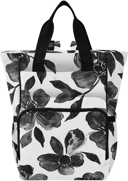 Diaper Bag Backpack, Multifunction Travel Bag for Moms Dads, Baby Changing Bag with Insulted Pockets, Stroller Straps and Side Bottle Pockets Ink Wash Floral Pattern