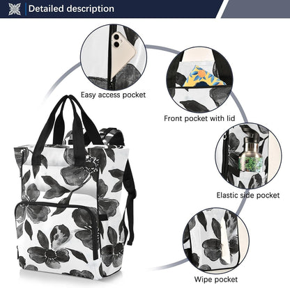 Diaper Bag Backpack, Multifunction Travel Bag for Moms Dads, Baby Changing Bag with Insulted Pockets, Stroller Straps and Side Bottle Pockets Ink Wash Floral Pattern