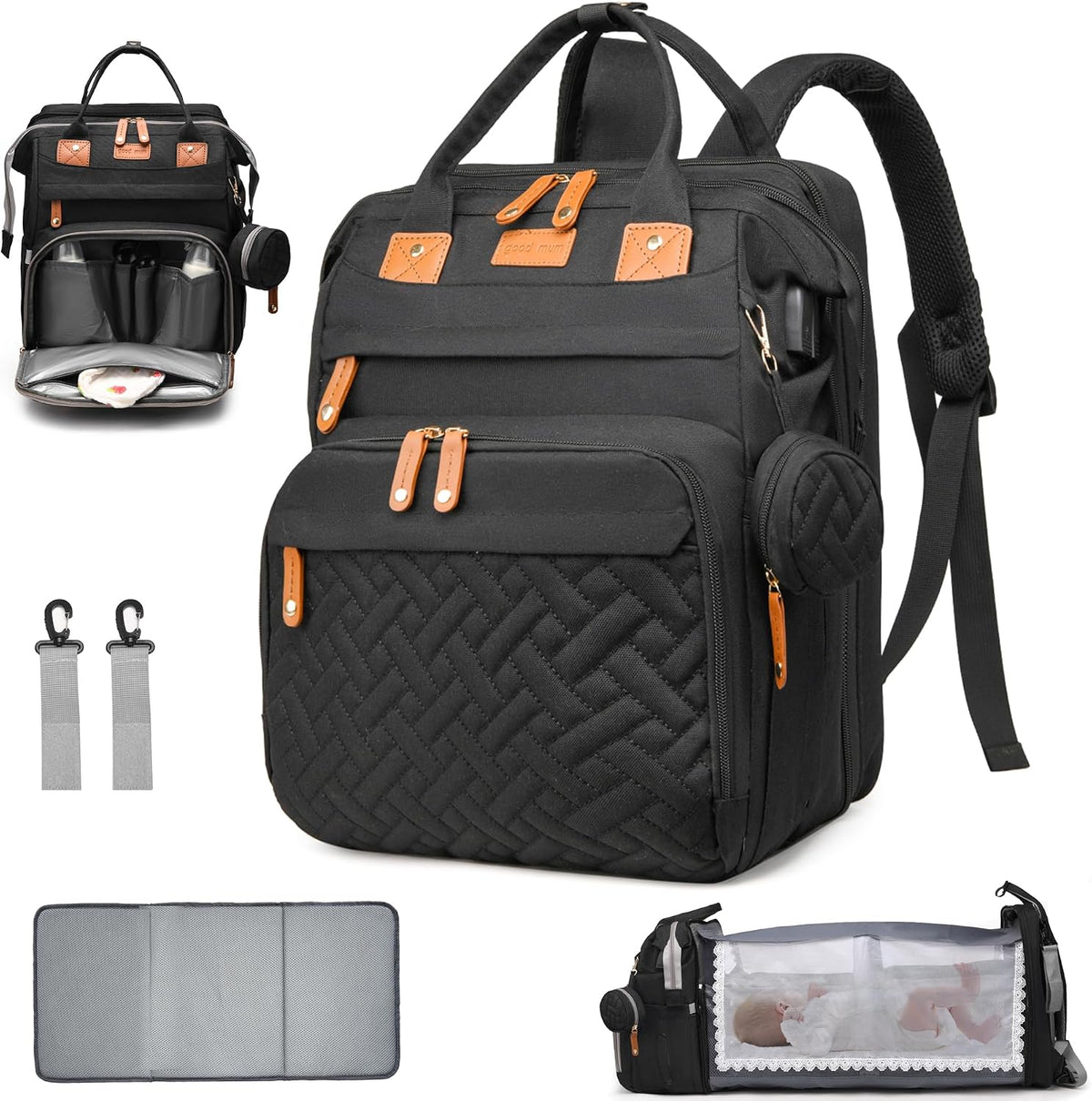 Diaper Bag Backpack with Changing Station, Waterproof for Travel, RGB