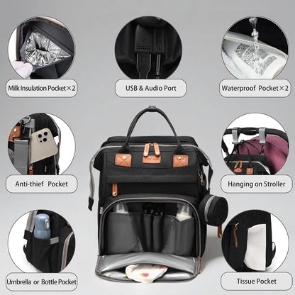 Diaper Bag Backpack with Changing Station, Waterproof for Travel, RGB