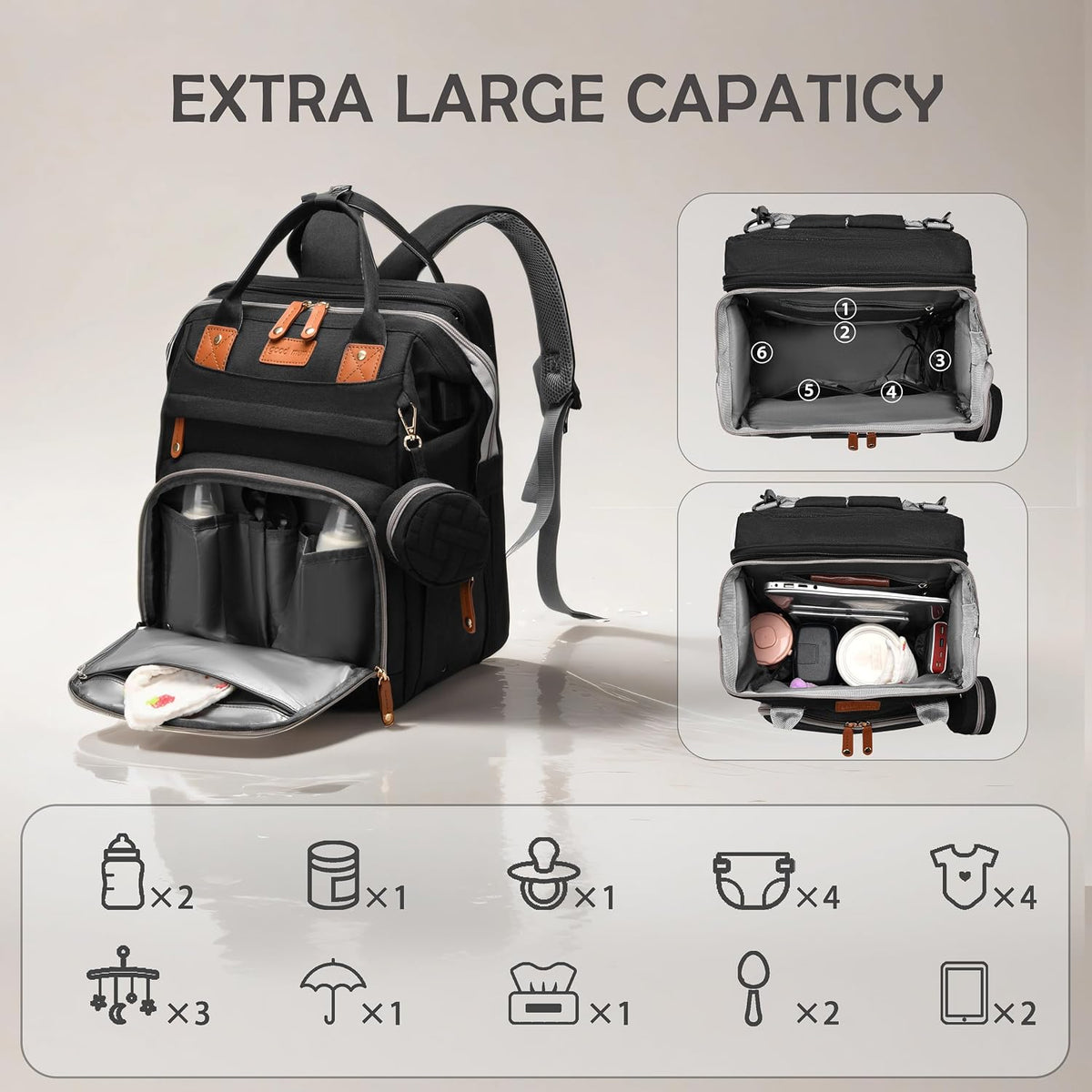 Diaper Bag Backpack with Changing Station, Waterproof for Travel, RGB