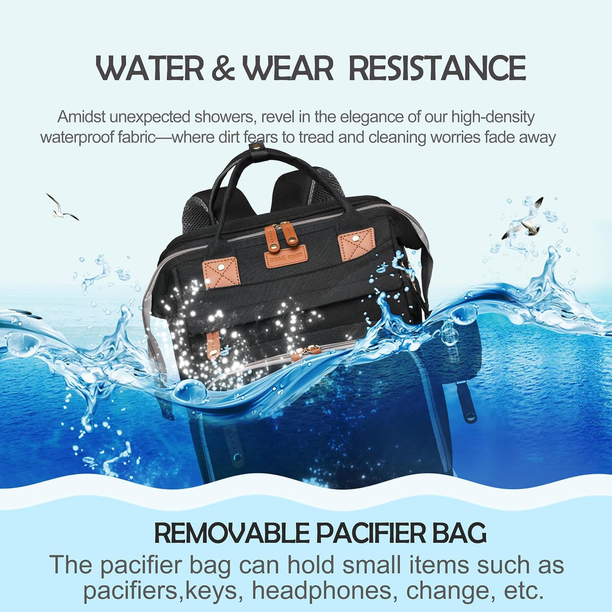 Diaper Bag Backpack with Changing Station, Waterproof for Travel, RGB