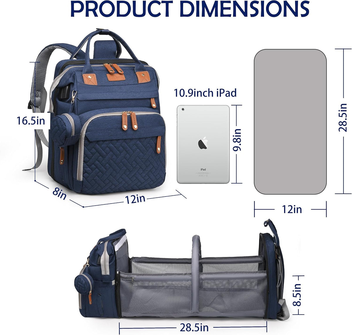 Diaper Bag Backpack with Changing Station, Waterproof for Travel, RGB