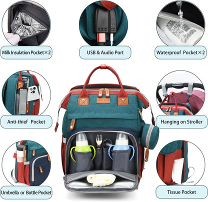 Diaper Bag Backpack with Changing Station, Waterproof for Travel, RGB