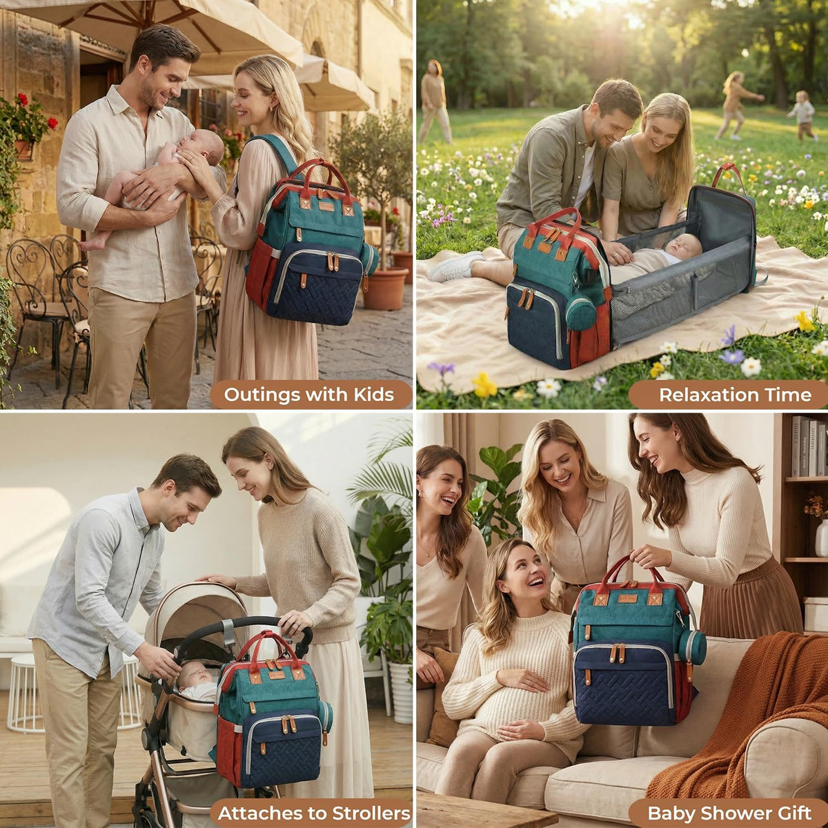 Diaper Bag Backpack with Changing Station, Waterproof for Travel, RGB