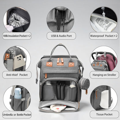 Diaper Bag Backpack with Changing Station, Waterproof for Travel, RGB