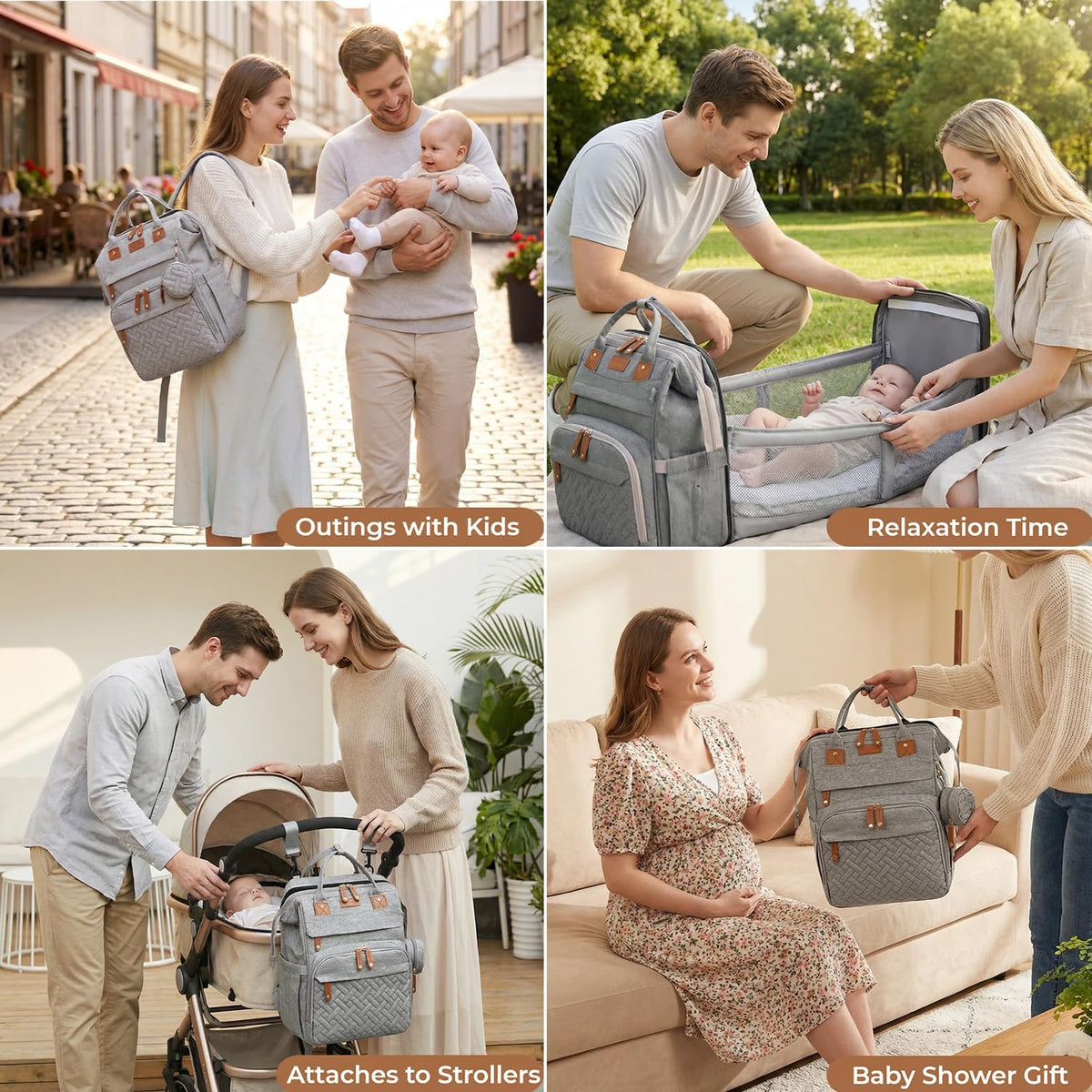 Diaper Bag Backpack with Changing Station, Waterproof for Travel, RGB