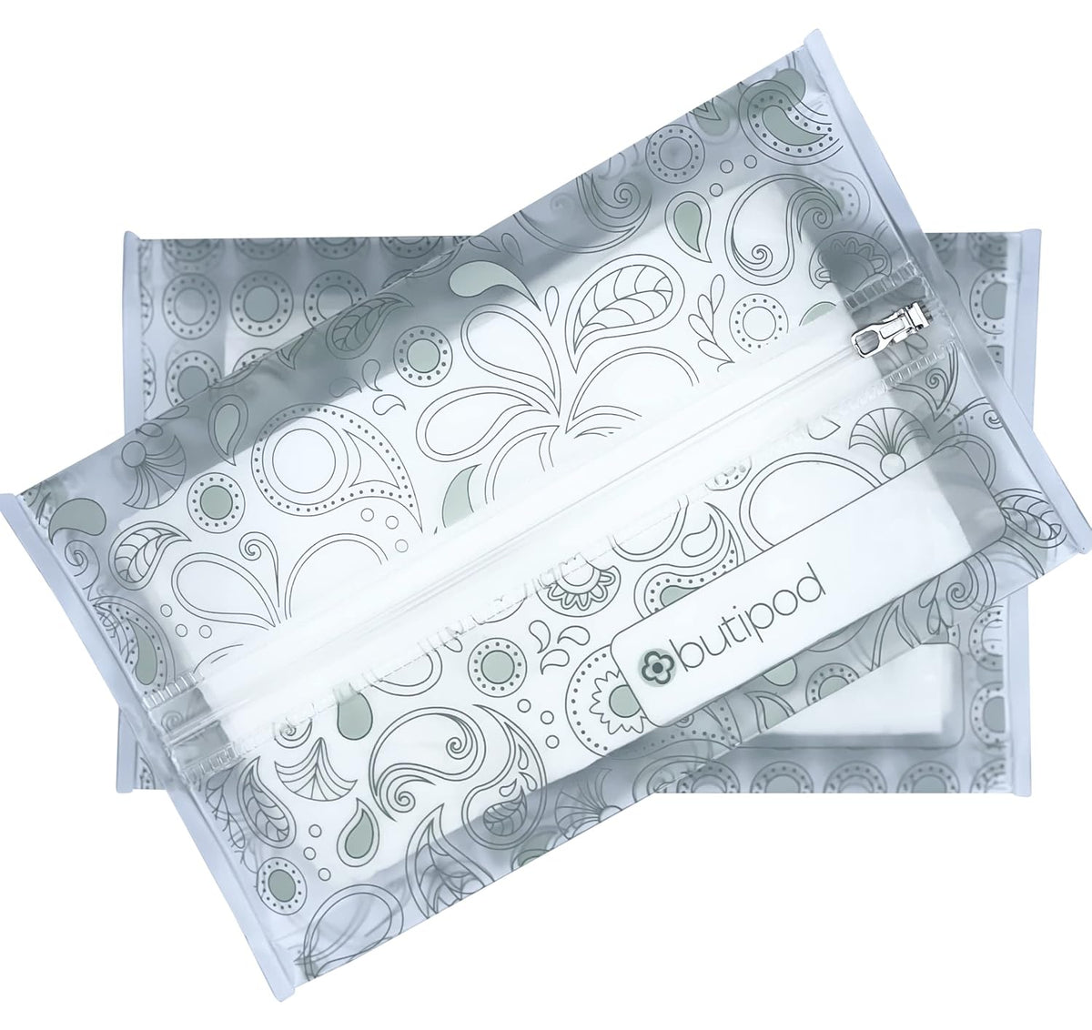 Butipods Reusable Travel Wipes Case, Black Ovals & Rings, Set of 2