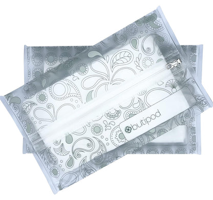 Butipods Reusable Travel Wipes Case, Black Ovals & Rings, Set of 2
