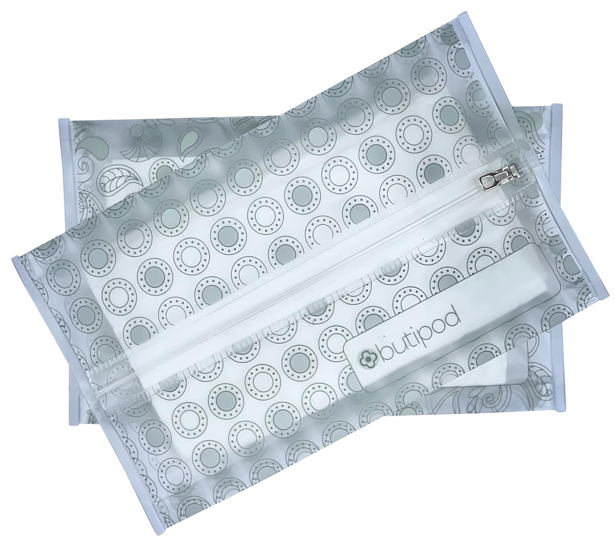 Butipods Reusable Travel Wipes Case, Black Ovals & Rings, Set of 2