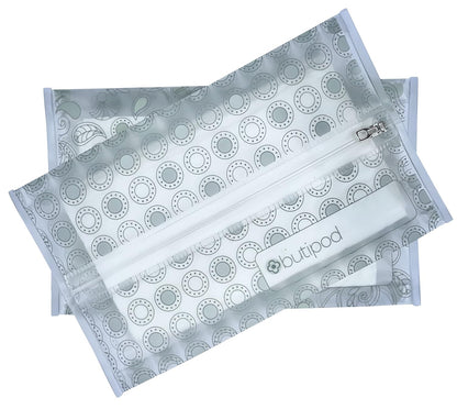 Butipods Reusable Travel Wipes Case, Black Ovals & Rings, Set of 2