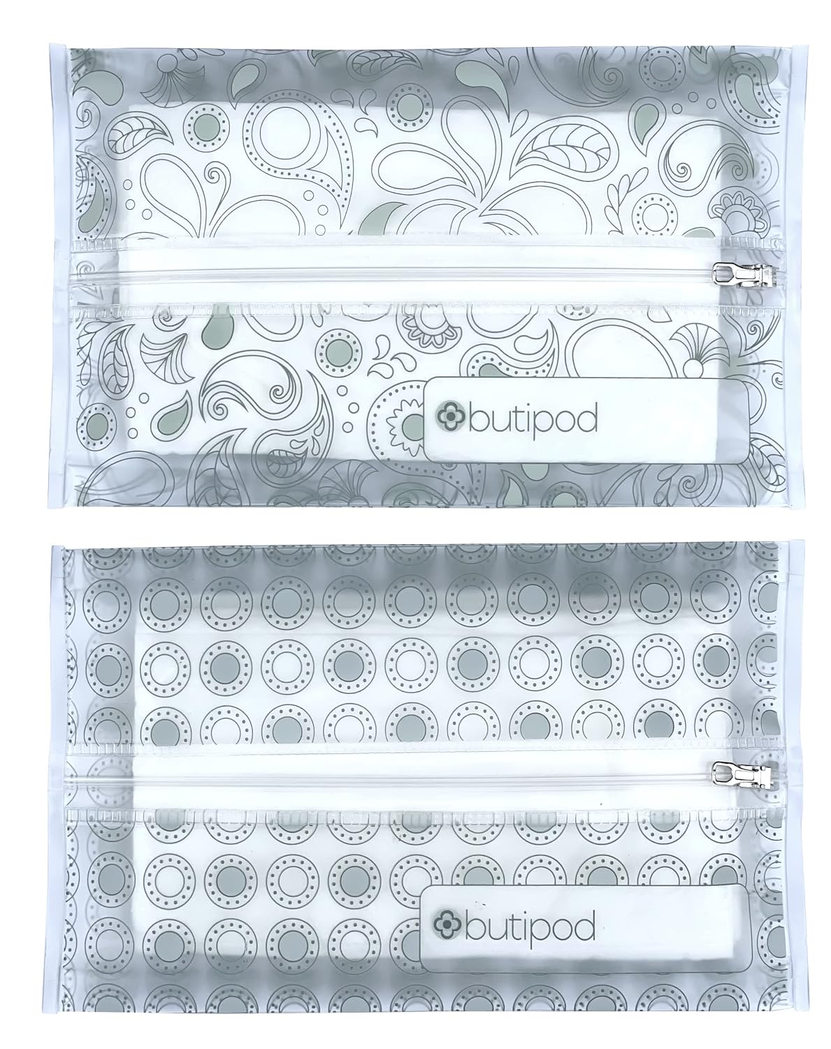 Butipods Reusable Travel Wipes Case, Black Ovals & Rings, Set of 2