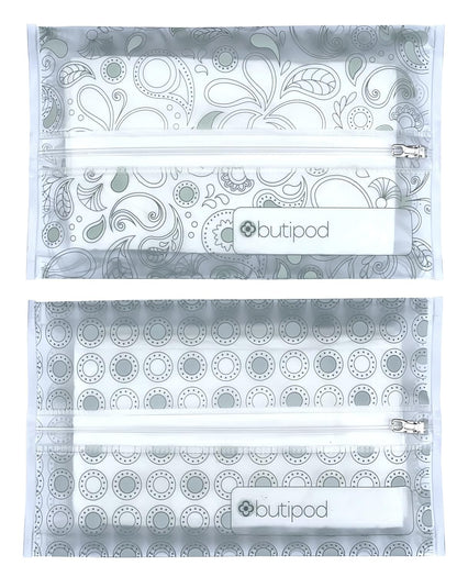 Butipods Reusable Travel Wipes Case, Black Ovals & Rings, Set of 2