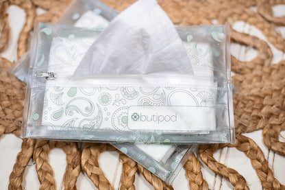 Butipods Reusable Travel Wipes Case, Black Ovals & Rings, Set of 2