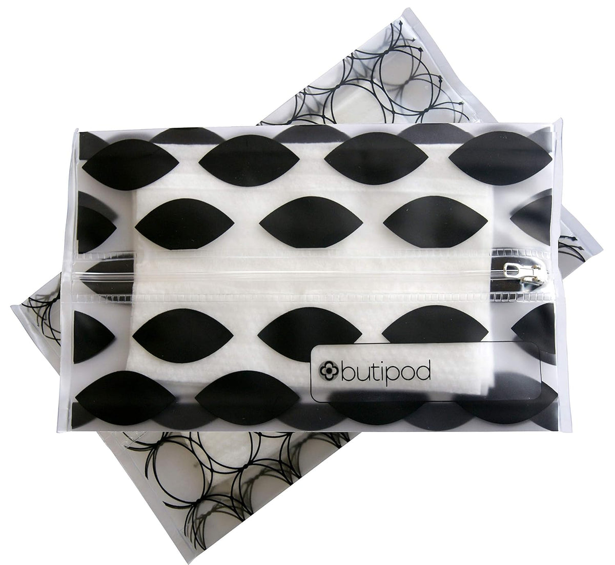 Butipods Reusable Travel Wipes Case, Black Ovals & Rings, Set of 2
