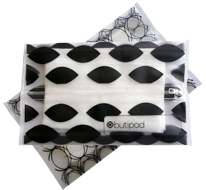 Butipods Reusable Travel Wipes Case, Black Ovals & Rings, Set of 2