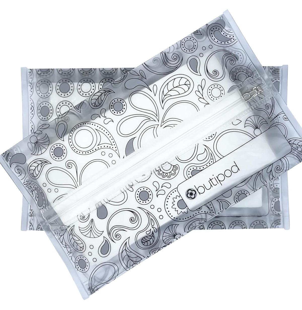 Butipods Reusable Travel Wipes Case, Black Ovals & Rings, Set of 2