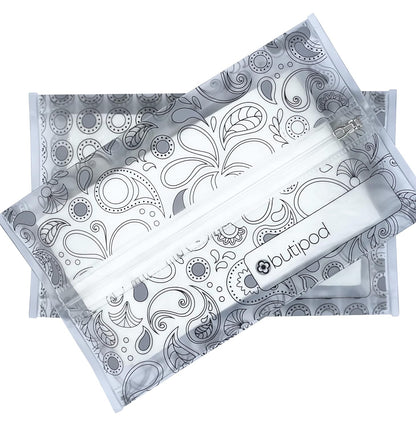 Butipods Reusable Travel Wipes Case, Black Ovals & Rings, Set of 2