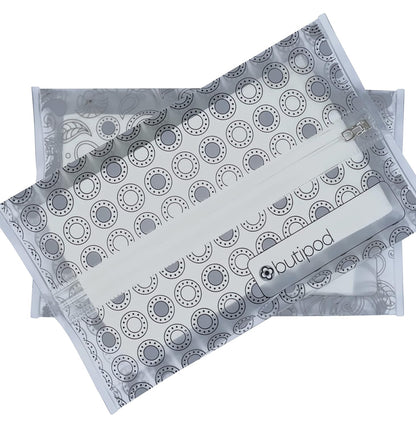 Butipods Reusable Travel Wipes Case, Black Ovals & Rings, Set of 2
