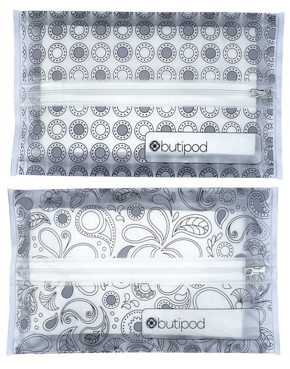 Butipods Reusable Travel Wipes Case, Black Ovals & Rings, Set of 2