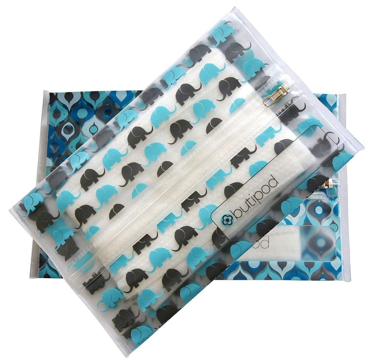 Butipods Reusable Travel Wipes Case, Black Ovals & Rings, Set of 2
