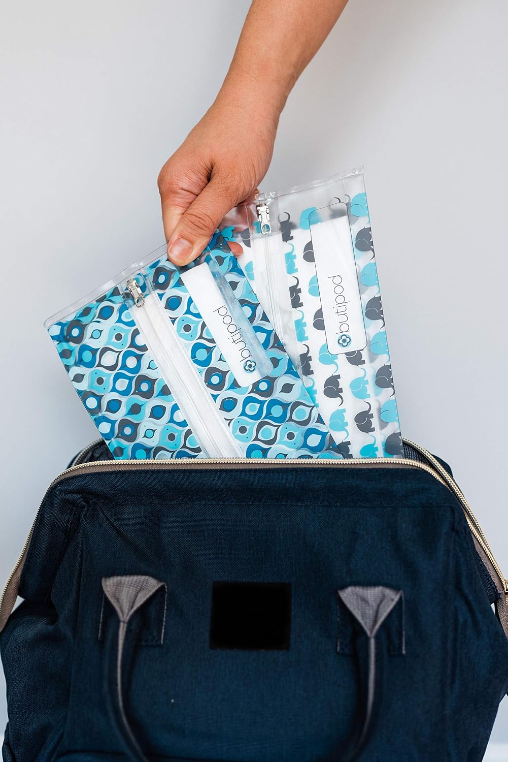 Butipods Reusable Travel Wipes Case, Black Ovals & Rings, Set of 2